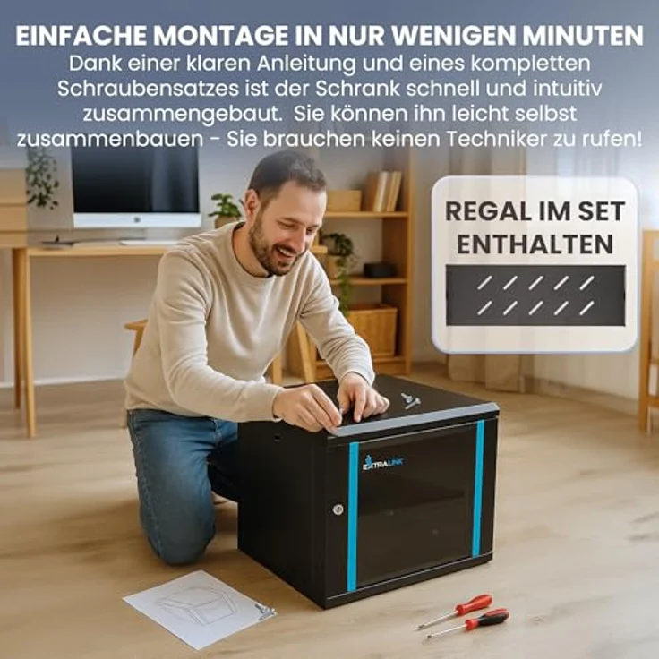 Extralink Serverschrank 19 Zoll 9HE, Netzwerkschrank 400mm Tiefe, Wand- oder Standmontage, Traglast 60 kg, 180° Öffnung, schwarz, inkl. praktischer Regale für Heimnetzwerk & IT-Geräte – Bild 5