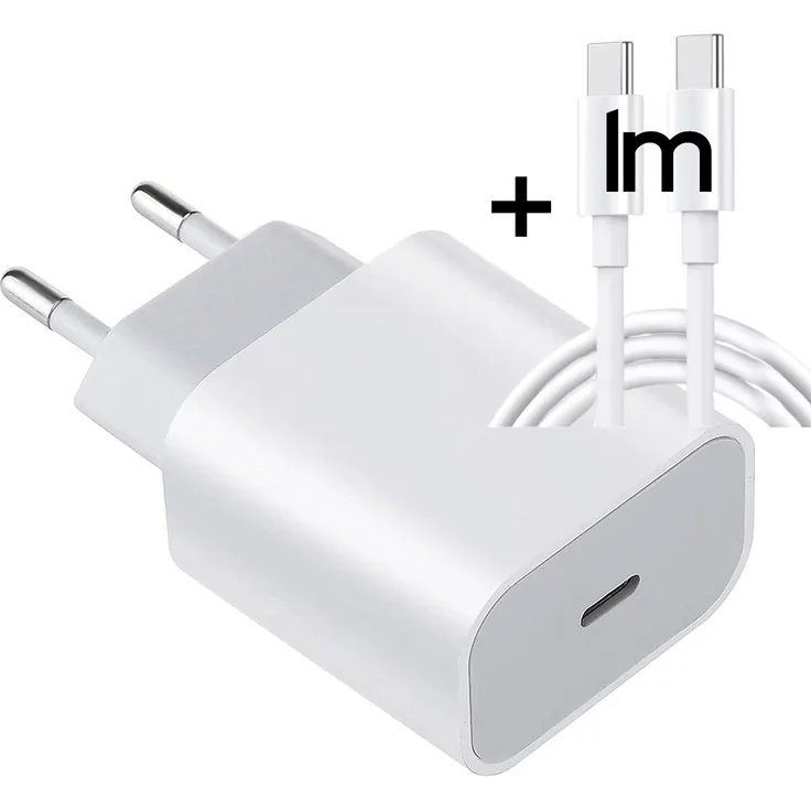 TradeNation iPhone 15 Pro Max Schnell Ladegerät 20W USB-C Power Adapter mit 1m Kabel, kompatibel mit Apple, Samsung, Huawei, Xiaomi, modernes Design, Versand aus Deutschland