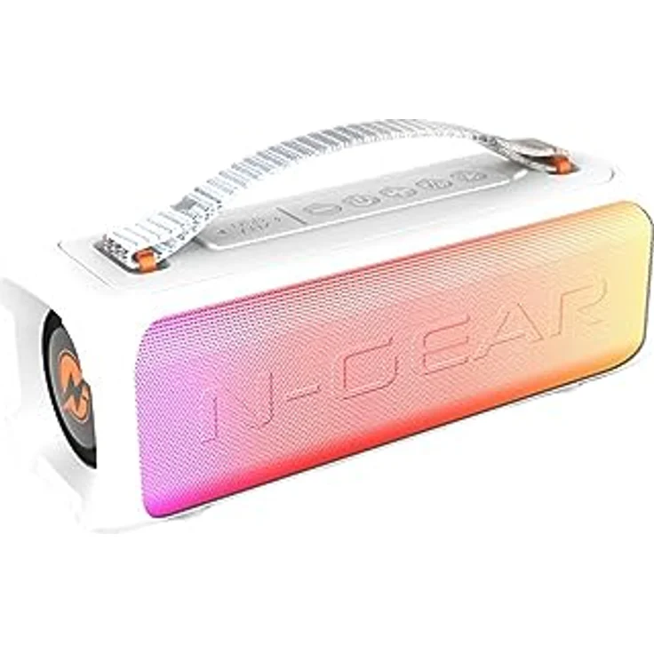 N-Gear Blazooka 703 Weiß - Tragbarer, kabelloser Bluetooth Lautsprecher mit Mikrofon, Disco Licht, 100 Watt und 5 Stunden Spielzeit – Bild 2
