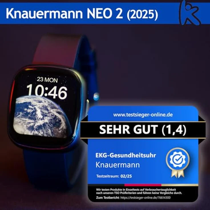 Knauermann Neo 2, Smartwatch mit Fitness-Tracking und Benachrichtigungsfunktionen, schwarz – Bild 7