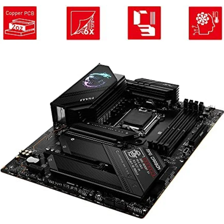 MSI MPG B650 Carbon WiFi Mainboard, ATX - Unterstützt AMD Ryzen 7000 Serie Prozessoren, AM5-16 Phasen 80A VRM, DDR5 Memory Boost 6600+MHz/OC, 2 x PCIe 4.0 x16, 1x M.2 Gen5, 3X M.2 Gen4, Wi-Fi 6E – Bild 4
