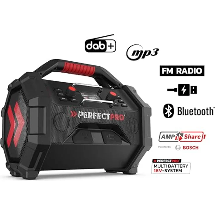 PerfectPro Baustellenradio ROCKTAGON 18V, DAB+ und UKW-Empfang, AUX-Eingang, USB Laden, Bluetooth 5.2, Stoßfest, IP65, OCT-18V – Bild 2
