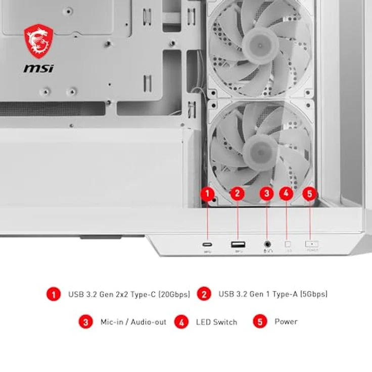 MSI Mag Pano M100R PZ (mATX, ITX), PC Gehäuse, Weiss mit 270-Grad-Panorama-Display und Reverse-Blade-Lüfter – Bild 4