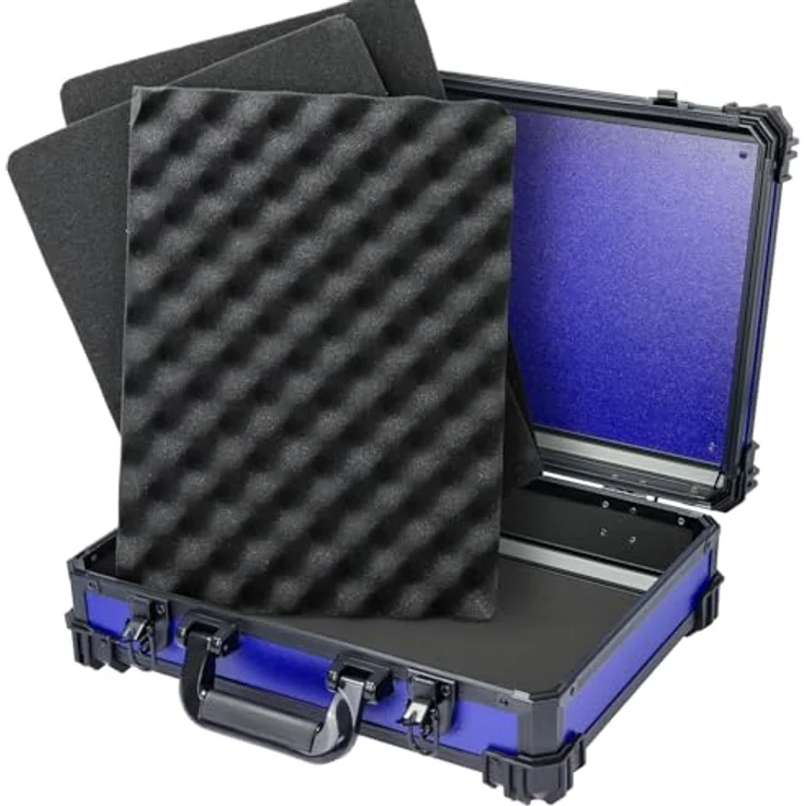 HMF 15502-05 Transportkoffer, Universalkoffer mit Rasterschaumstoff, 39 x 29 x 12 cm, blau, ergonomischer Tragegriff, verstärkter Aluminiumrahmen – Bild 5