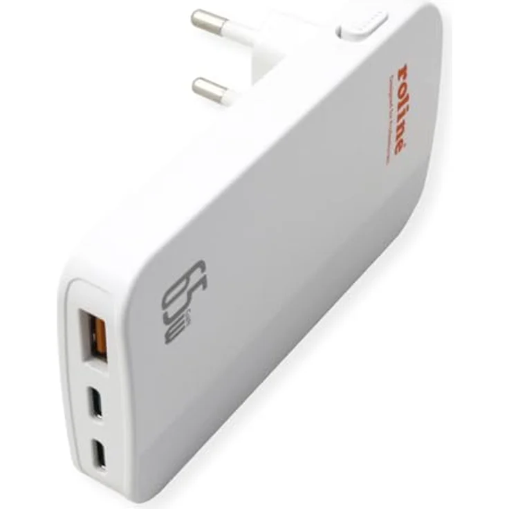 ROLINE USB Charger 65W, schlankes Design mit klappbarem Euro-Stecker, 2x Typ C, 1x Typ A – Bild 1