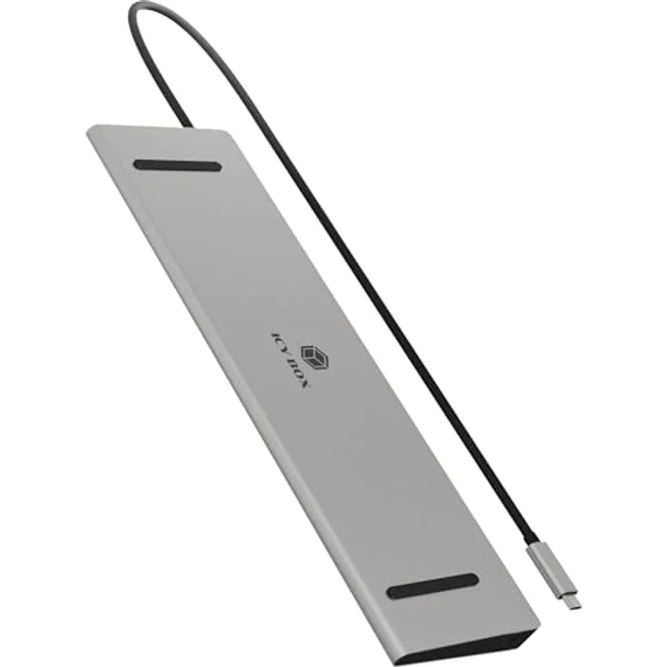 ICY BOX USB-C Dockingstation mit 3-Fach Videoausgang, Power Delivery bis zu 100 W, 2X HDMI, VGA, 3X USB 3.0, SD/microSD Kartenleser, Gigabit LAN, Aluminium-Gehäuse – Bild 2