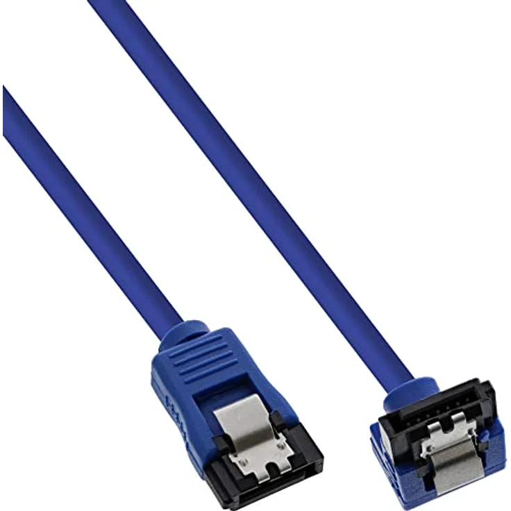 InLine 27705F SATA 6Gb/s Anschlusskabel rund, abgewinkelt, blau, mit Lasche, 0,5m – Bild 1