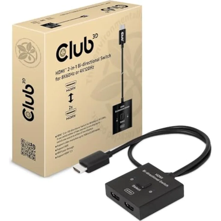 Club3D CSV-1384 HDMI™ 2-in-1 bi-direktionaler Switch für 8K60Hz oder 4K120Hz