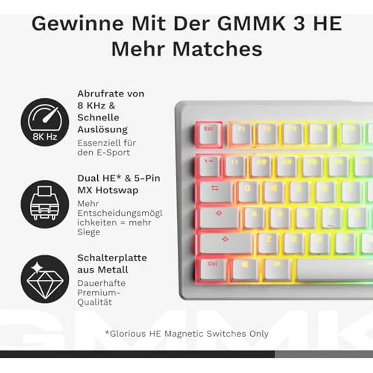 Glorious GMMK 3 HE 100 % Custom Gaming-Tastatur - Pre-Built, ISO (DE), Fox HE Switches, weiß – Bild 4