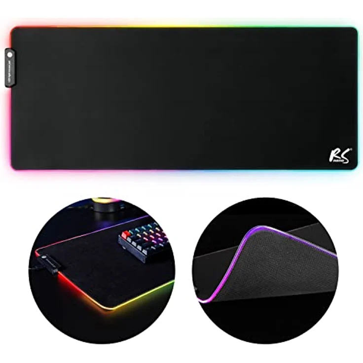 NanoRS RS705 XXL Gaming Maus- & Tastatur-Unterlage 80x30cm mit LED RGB Beleuchtung und rutschfeste Gummiunterseite Schreibtischunterlage (800x300x4mm) – Bild 3