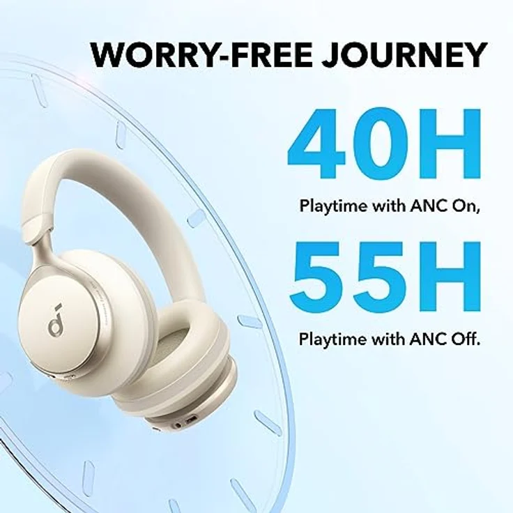 soundcore Space One Kabellose Over-Ear Bluetooth Kopfhörer, Aktives Noise Cancelling, 2X stärkere Stimmunterdrückung, 40h Wiedergabe, App, Hi-Res Audio, Bluetooth 5.3 (Cafe Latte) – Bild 5