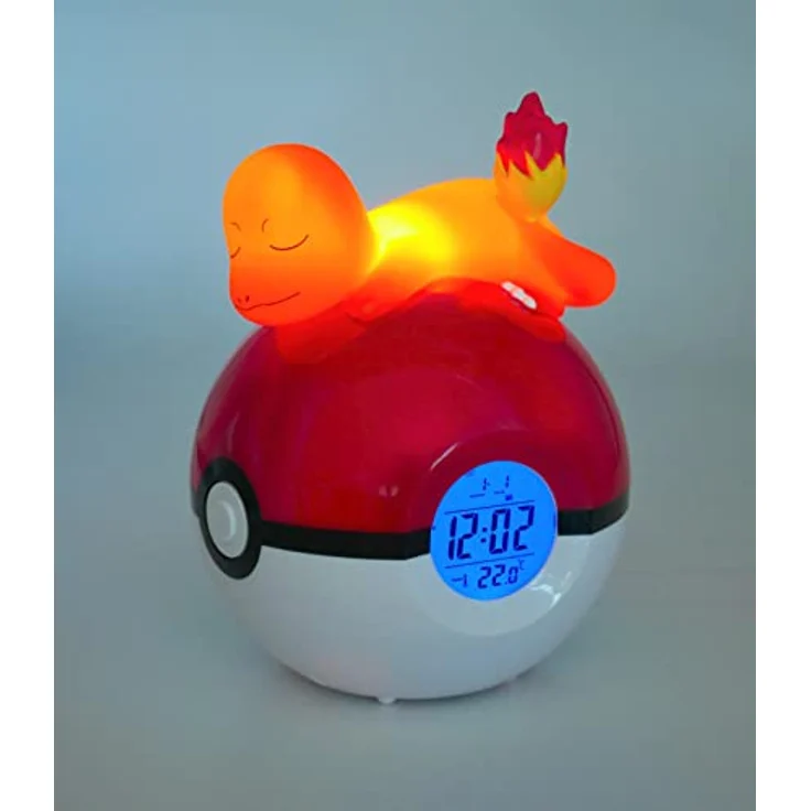 Teknofun - Leuchtender Wecker Pokémon - Salamèche Schläft Auf Einem Pokéball - Multifunktions - Gibt Zeit und Dekor - Orange, Rot und Weiß - Für Kinder, Sammler – Bild 3