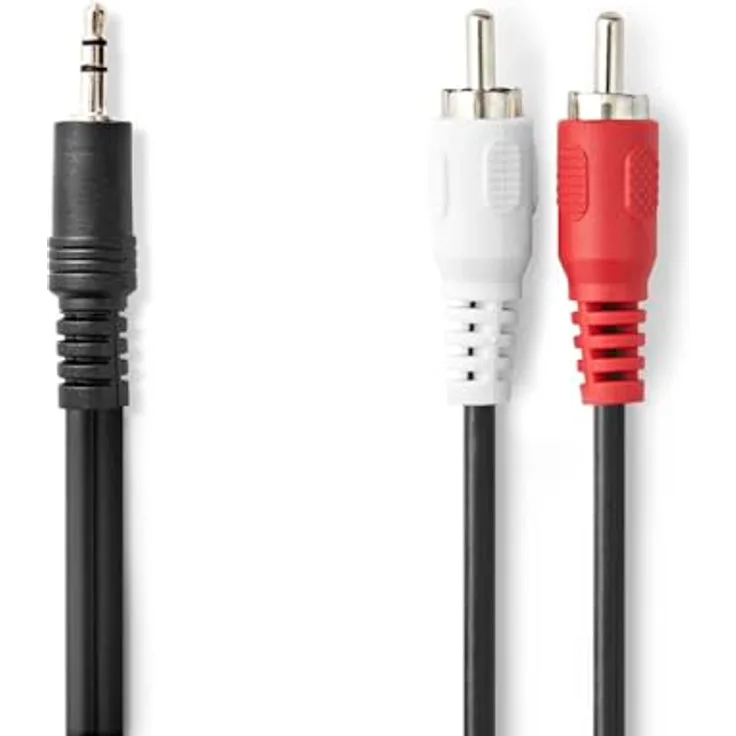 NEDIS Stereo-Audiokabel 3,5 mm Stecker zu 2x RCA Stecker, vernickelt, 1.00 m, rund, Schwarz, Plastikbeutel
