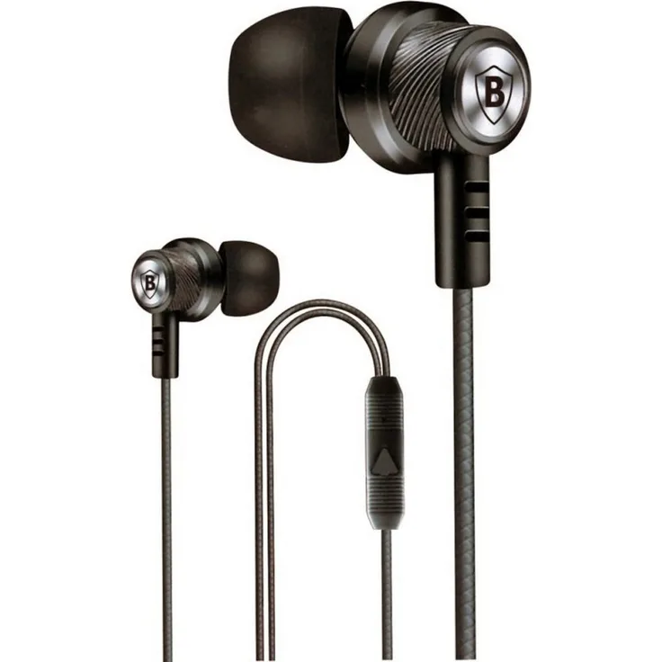 B-Tech Universelle Stereo-Kopfhörer, In-Ear mit Mikrofon & Lautstärkeregler, 3,5mm Klinkenanschluss, ergonomisches Design, 120 cm Kabel