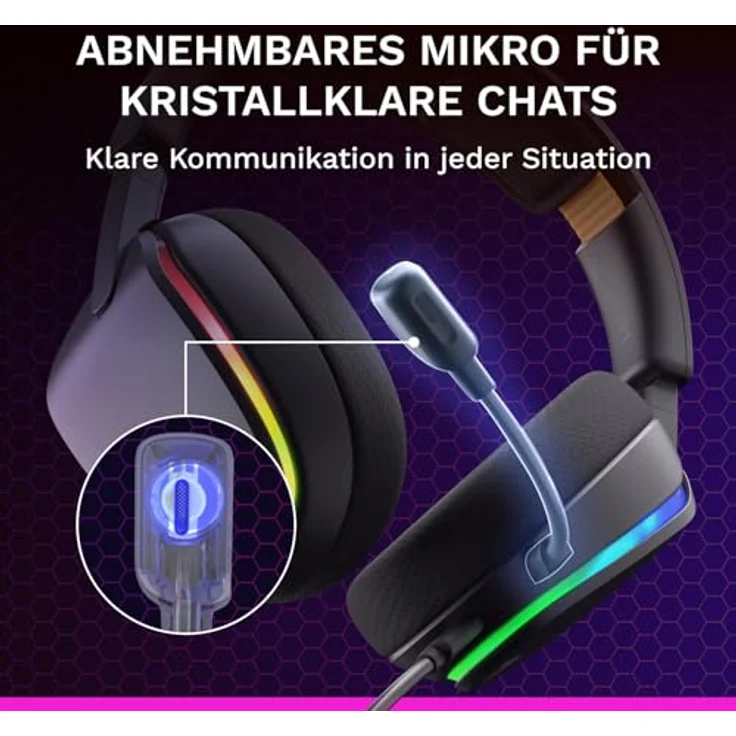 GLORIOUS GHS Eternal RGB, Stereo-RGB-Gaming-Headset für PC, PS5, PS4, Switch, mit High-Fidelity-Treibern, abnehmbaren Mikrofon, USB-C, langlebig, ganztägiger Schwarz – Bild 4