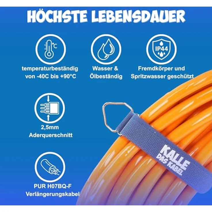 KALLE DAS KABEL CEE Verlängerung Kalle Blue Signal 2,5mm², 10 Meter, Vollpur-Premium-Leitung, hohe Flexibilität -40°C bis +90°C, geruchsneutral, abriebfest – Bild 3