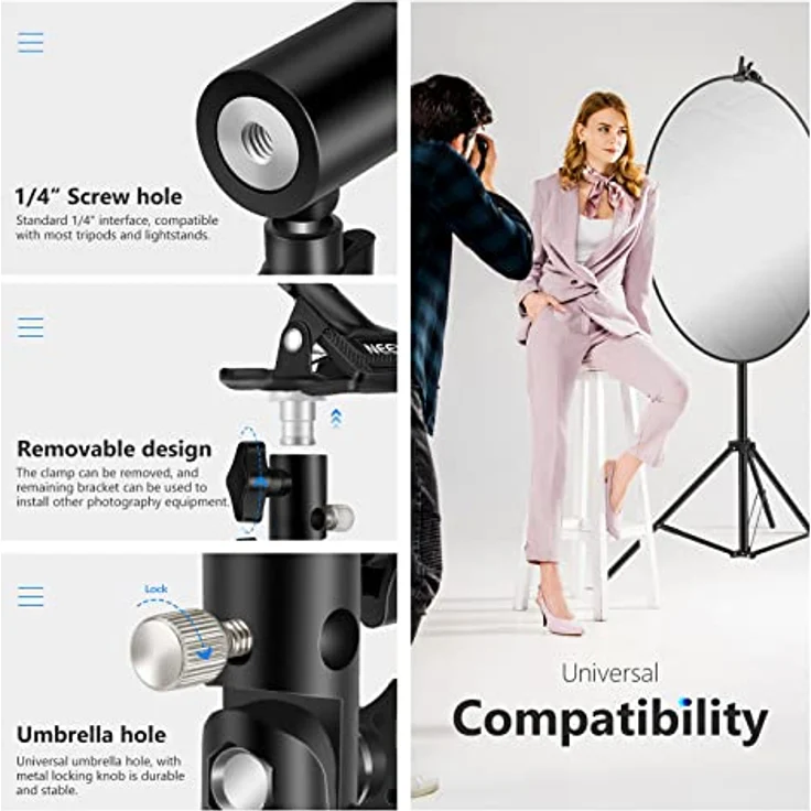 "Neewer Fotostudio Schwerlast Metall-Klemmhalter mit 5/8 ""Licht-Standplatz Befestigung für Reflektor" – Bild 6