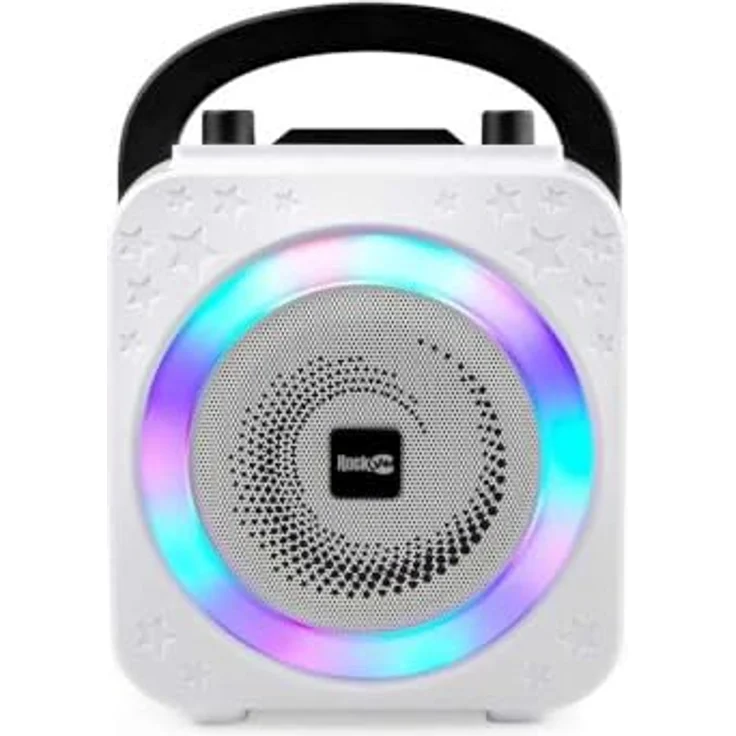 RockJam 10-Watt Karaoke-Maschine, wiederaufladbar mit Bluetooth, zwei Mikrofonen, Stimmeffekten & LED-Lichtern - Schwarz – Bild 3