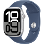 Apple Watch Series 10, 46 mm, GPS, Aluminiumgehäuse Silber, Sportarmband Denim, S/M