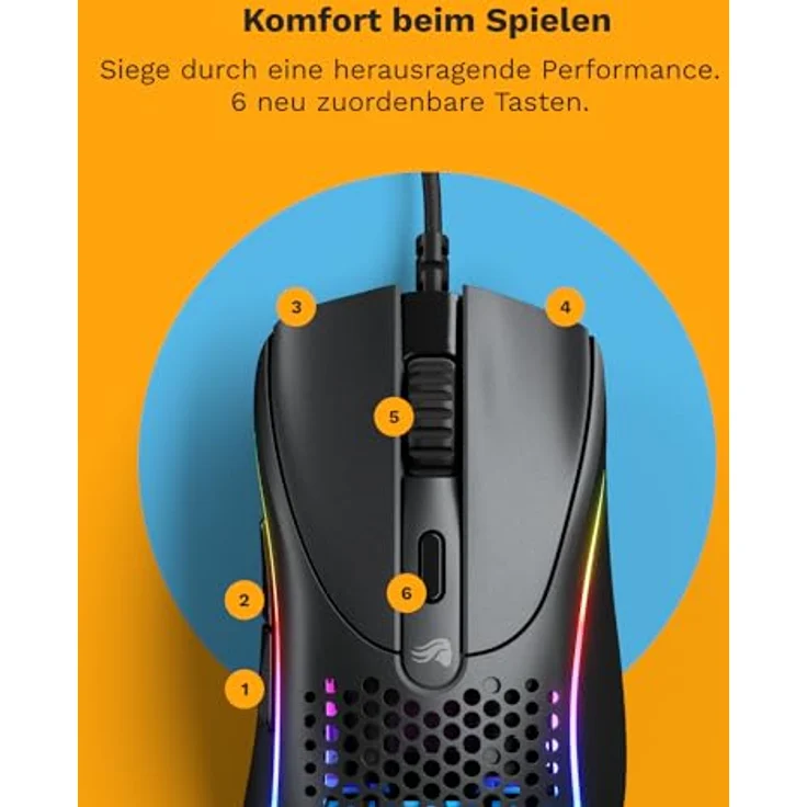 Glorious Gaming Model D 2 Wired Gaming Mouse - ergonomisch, superleicht 58g, 26K optischer Sensor, 6 programmierbare Tasten, 80-Millionen-Klicks-Lebensdauer - Mattschwarz – Bild 4