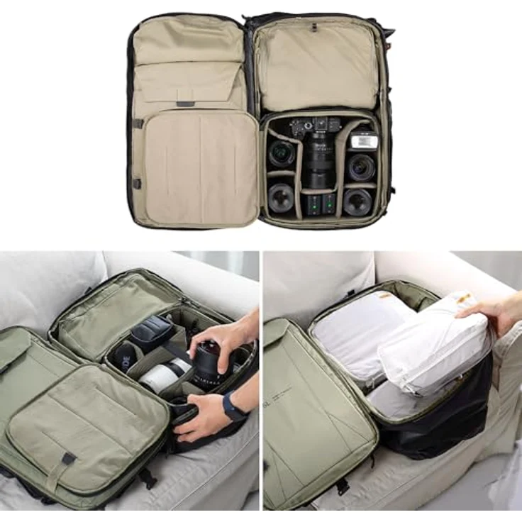 Pgytech OneMo Travel Backpack 35L, Kameratasche mit verstellbarem Trennsystem und kratzfester PU-Beschichtung, olivegrün – Bild 4