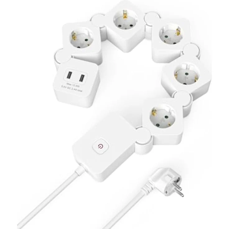 Hama Steckdosenleiste 00223190 Verlängerungskabel 1,4 m 5 AC-Ausgänge Drinnen Weiß besser=Würfel-Form, 2 USB-Ladebuchsen, erhöhter Berührungsschutz – Bild 3