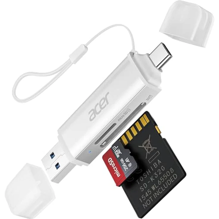 Acer SD Kartenleser, Dual USB 3.0 USB C Stecker, Aluminium OTG Adapter für SD/Micro SD/TF, kompatibel mit iPhone 15-16/Android/Windows/macOS, Silber – Bild 1