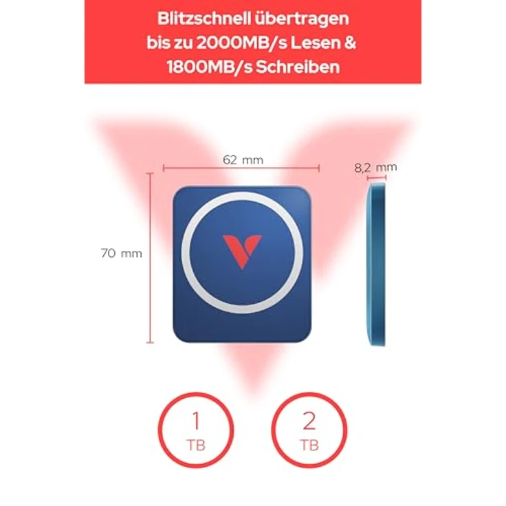 VERBATIM SnapBack 1 TB Externe SSD, Hochgeschwindigkeits-USB 3.2 Gen 2x2, MagSafe-kompatibel, Blue Metallic – Bild 3
