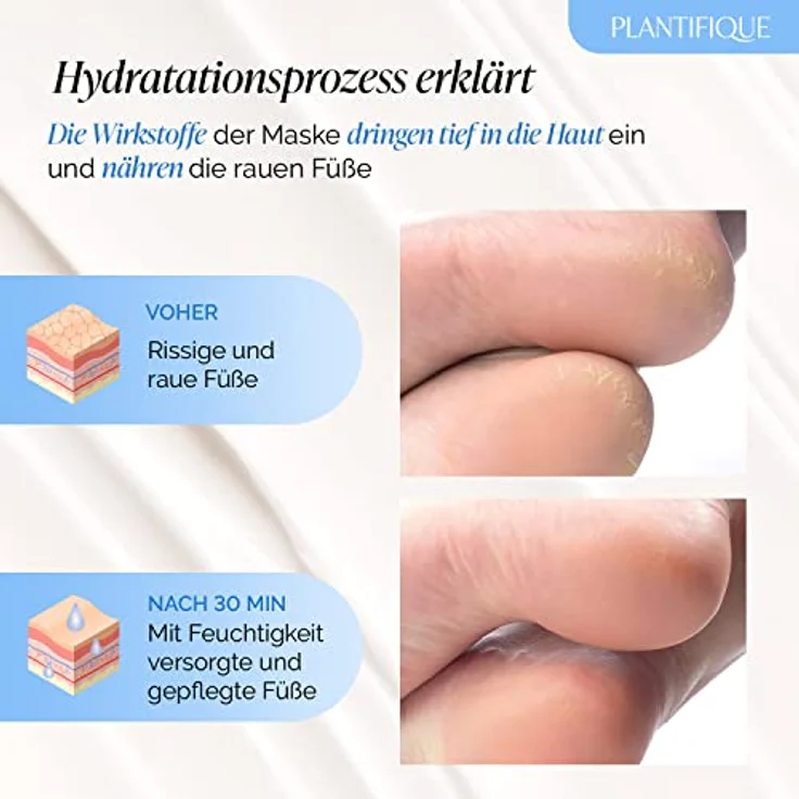 Plantifique Koreanische Fußmaske Socken, 4 Paar mit Box - Feuchtigkeitsspendende Hornhautentferner für trockene Füße und rissige Fersen, Universalgröße bis 11 US/45 EU – Bild 2