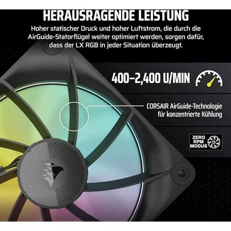 CORSAIR iCUE LINK LX120 RGB 120mm PWM-Lüfter Einzelpackung Schwarz - Dual Light Loops, AirGuide Technologie – Bild 5