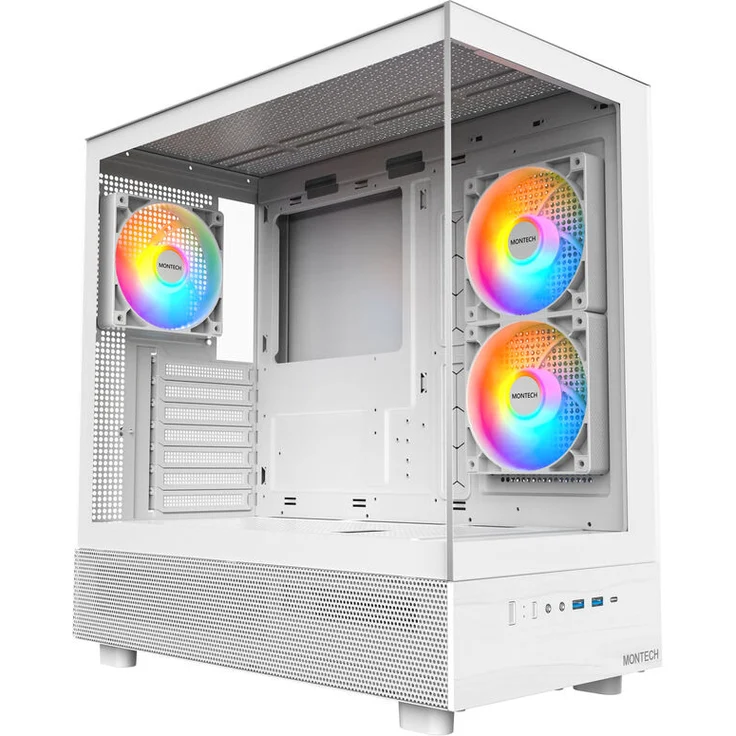 Montech XR Midi-Tower, Tempered Glass - weiß, PC-Gehäuse mit gutem Airflow, für Mainboards bis ATX, Radiatoren bis 360 mm möglich, drei 120-mm-PWM-ARGB-Lüfter vorinstalliert – Bild 1