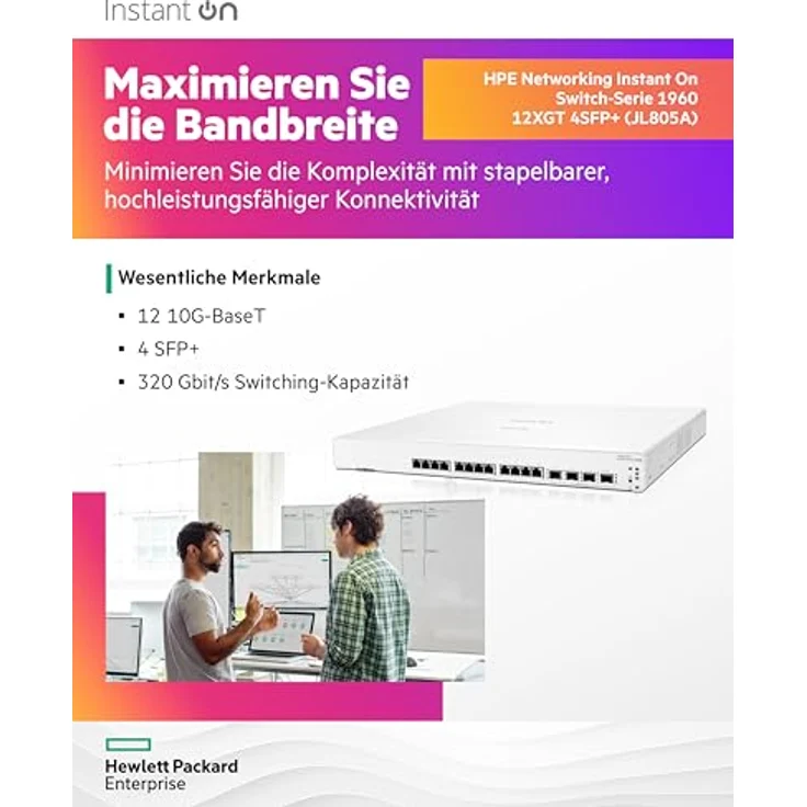 HPE Aruba Instant On 1960 12XGT 4SFP+ Switch - Switch - L2+ - Smart - 12 x 100-1000-10000 + 4 x 10 Gigabit SFP+ - an Rack montierbar (JL805A#ABB) – Bild 3