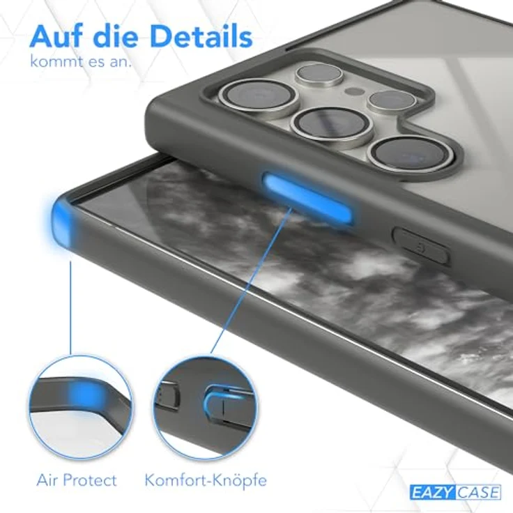 EAZY CASE Clear Hybrid Bumper Hülle, Ultra Aufprallschutz für Samsung Galaxy S24 Ultra, stoßfest und kratzfest, dünne Schutzhülle mit Kameraschutz, Anthrazit Grau – Bild 4