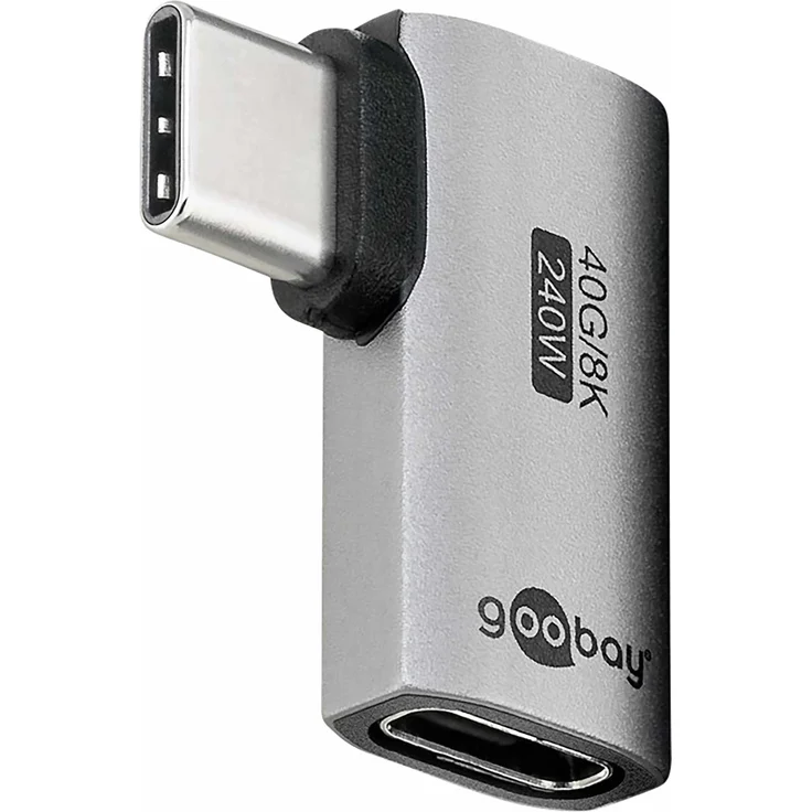 Goobay USB-C Adapter horizontal 90°, USB4, Silber, USB-C Stecker zu Buchse, platzsparendes Design für Tablets und Smartphones – Bild 1