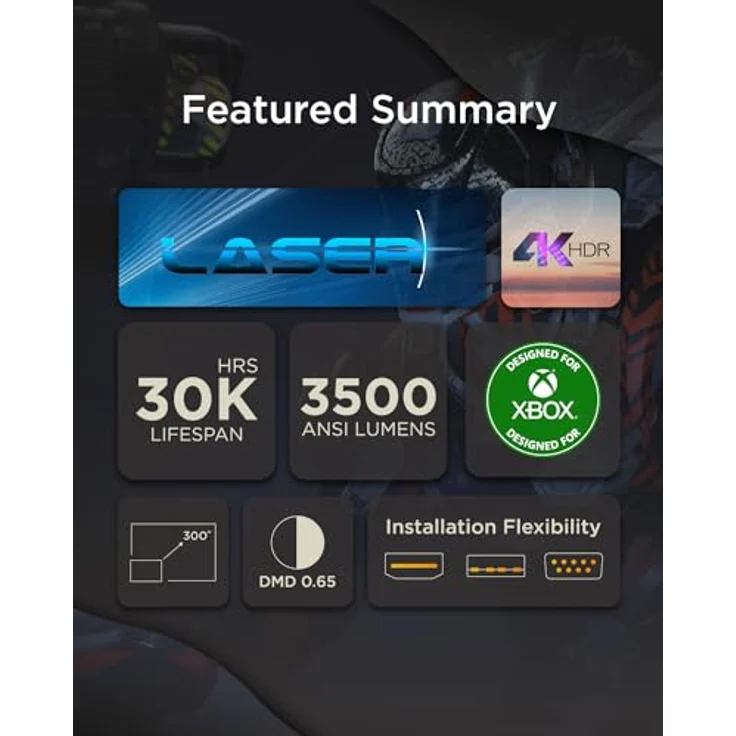 ViewSonic LX700-4K 4K Laser Projektor für Xbox Gaming und Heimkino, bis zu 300" großes Bild, 3500 Lumen, HDR, HDMI/USB – Bild 2