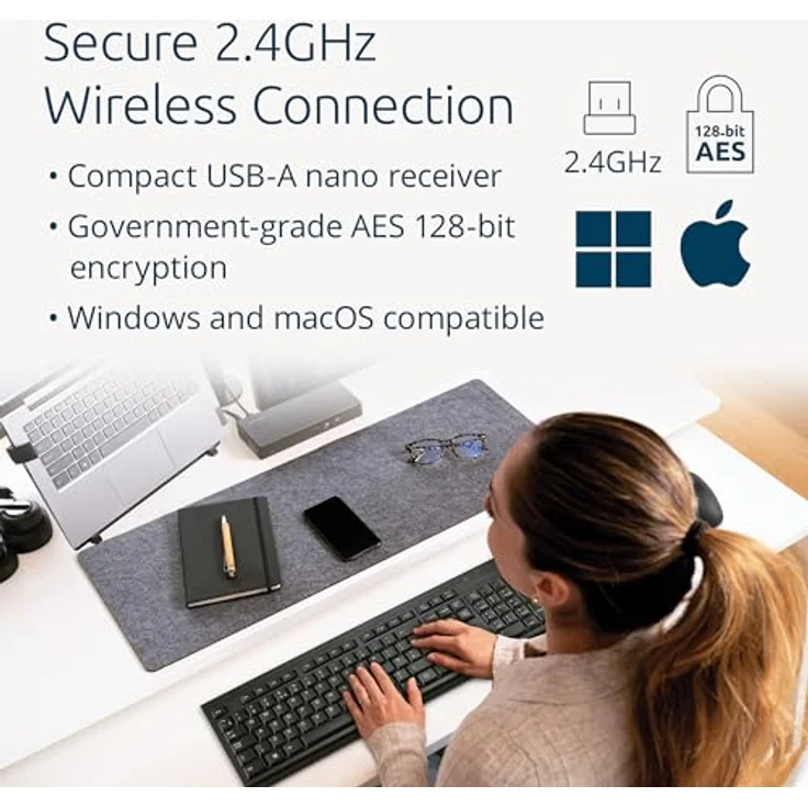 Kensington KB150 EQ Kabellose Tastatur, QWERTZ, mit USB-A-Nano-Empfänger, aus recyceltem Material, Schwarz – Bild 3