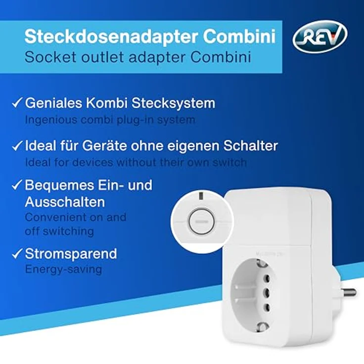 REV Steckdosenadapter COMBINI, Schaltbare Schutzkontaktsteckdose mit Kombi-Stecksystem, 1-fach, energiesparend, weiß – Bild 2