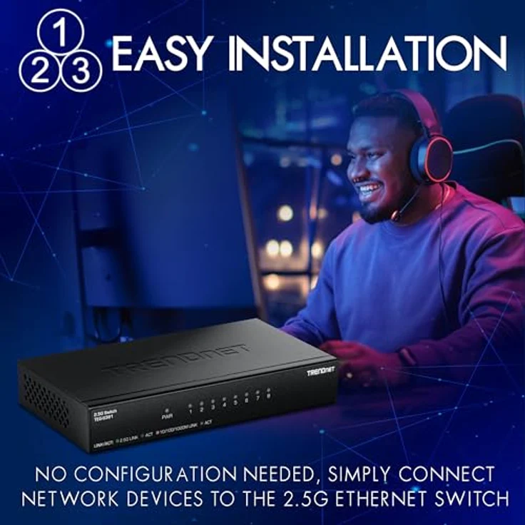 Trendnet TEG-S381, 8-Port 2.5G Netzwerk Switch mit 40 Gbit/s Switching-Kapazität, schwarzes Metallgehäuse, lüfterlos und wall-mountable – Bild 3
