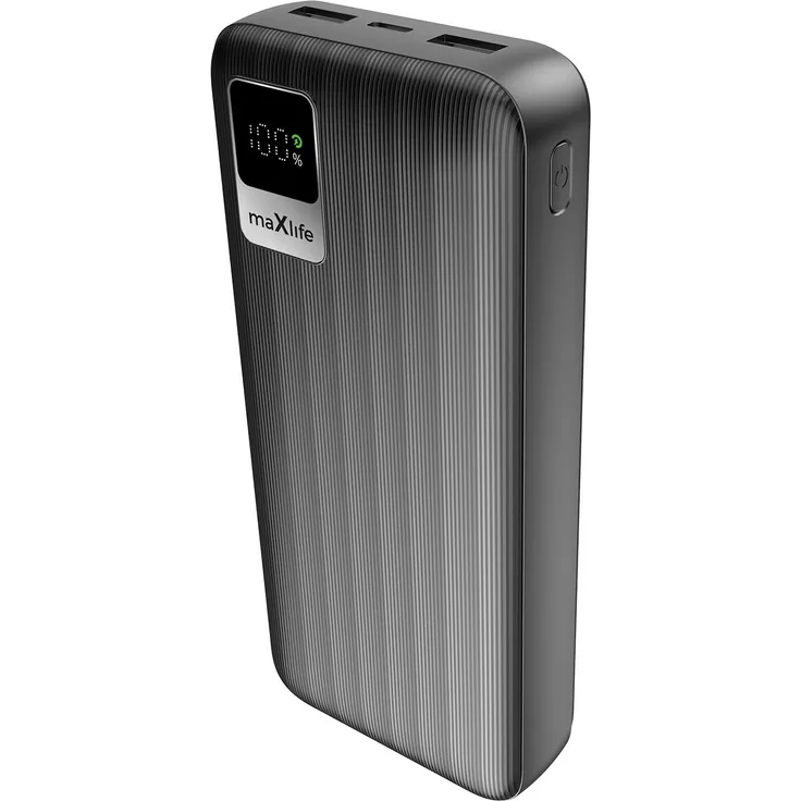 Maxlife Powerbank MXPB-07, 20000 mAh, Schwarz, mit LED-Display und 2 USB-Ausgängen