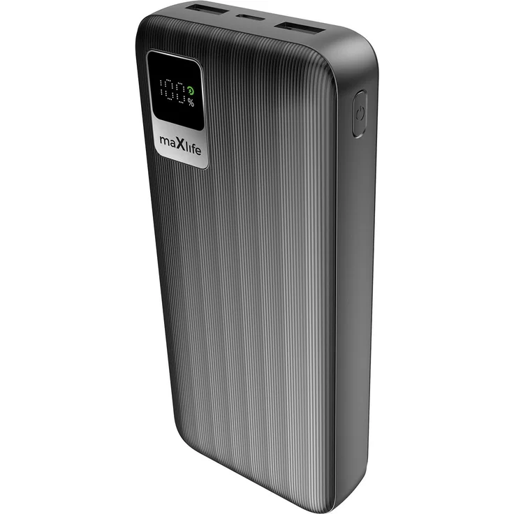 Maxlife Powerbank MXPB-07, 20000 mAh, Schwarz, mit LED-Display und 2 USB-Ausgängen