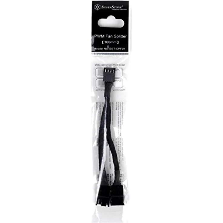 SilverStone SST-CPF01 - 10 cm PWM Lüfter Splitter Kabel für 2 Lüfter, schwarz gesleevt – Bild 6