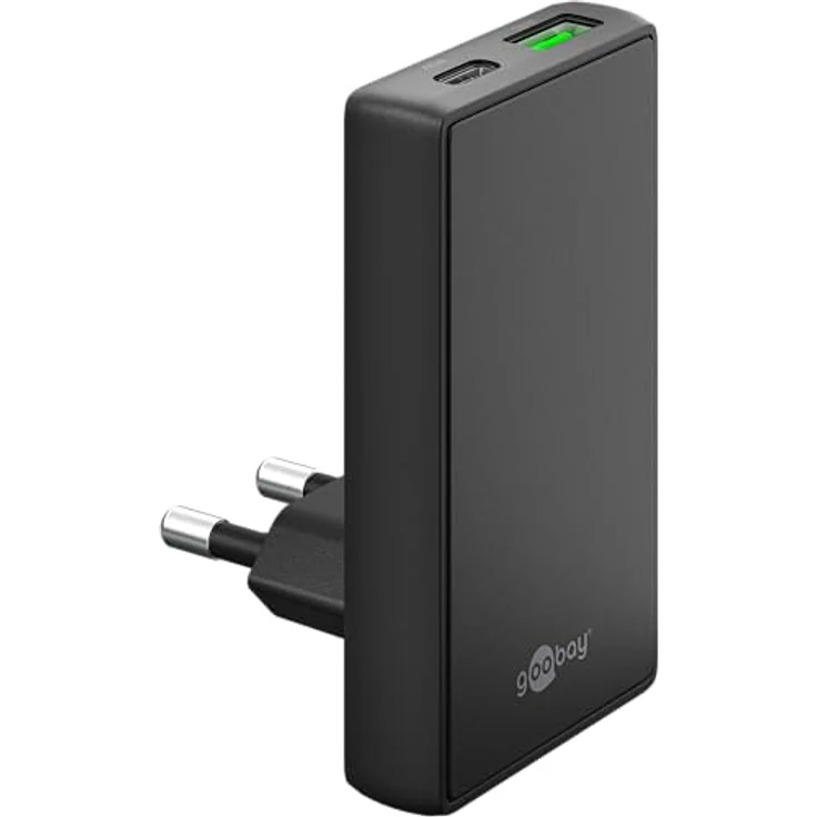 Goobay USB-C PD GaN Dual-Schnellladegerät 45 W, ultraflaches 90°-Design, Schwarz – Bild 1