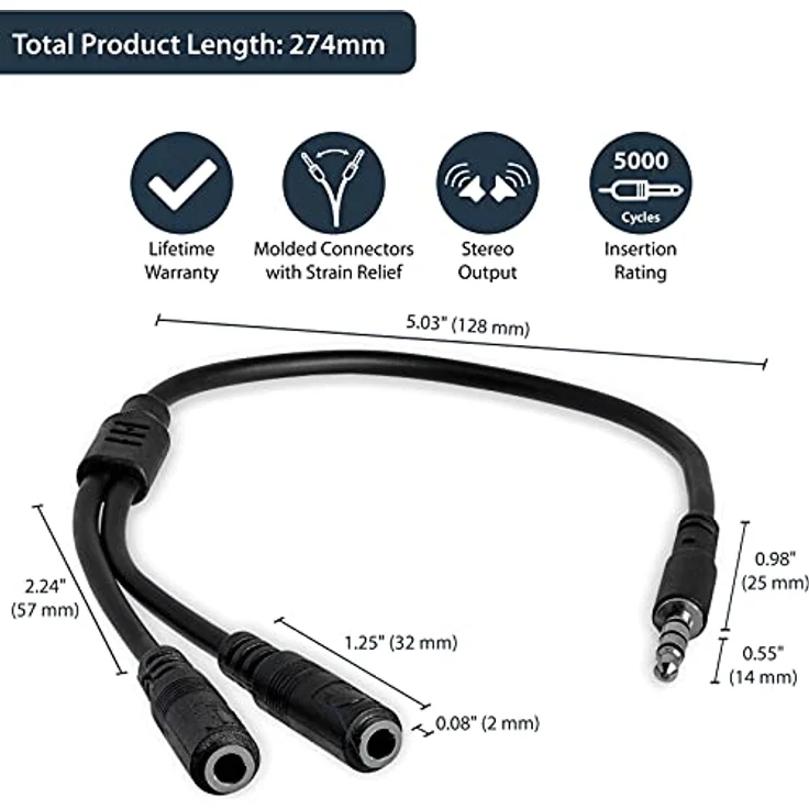 StarTech.com MUYHSMFF 3,5mm Audio Klinke Y-Kabel Headset Splitter (Aux Kabel mit Mikrofon, 4 pol. auf 3 pol. Headset Adapter für Headsets, St-Bu) – Bild 6