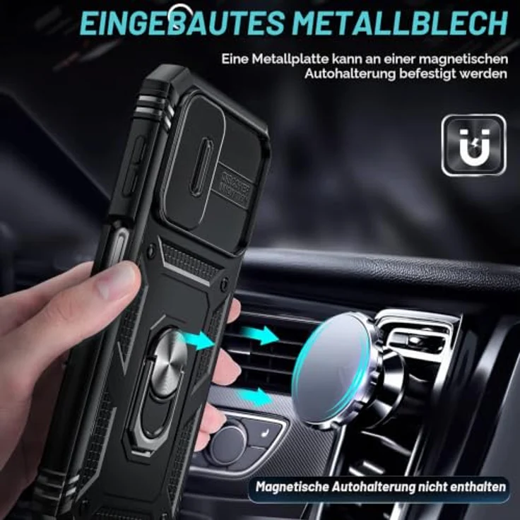 LeYi Handyhülle für Samsung Galaxy A14 5G, Stoßfestes Hardcase mit 2 Schutzfolien, 360 Grad Ständer und Kameraschutz, Schwarz – Bild 4