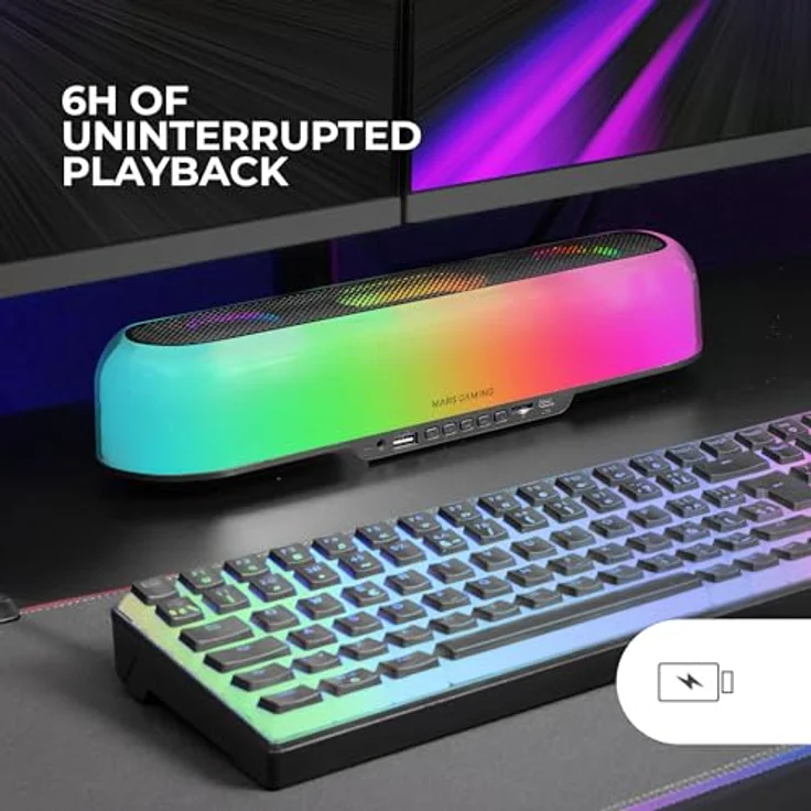 Mars Gaming MSB-ORB, Tragbarer Lautsprecher + Soundbar 20W, Orbilight RGB 360° Beleuchtung, Triple-Driver-System, Bluetooth 5.3, Schwarz – Bild 5