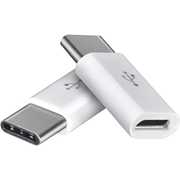 EMOS Micro-USB auf USB-C Adapter 2.0, 480 Mbit/s Reduzierstück / 2X Reduktion, Stecker Typ C auf Micro-B Buchse für Schnellladen und Datenübertragung, 2 Stück, SM7023, weiß – Bild 1