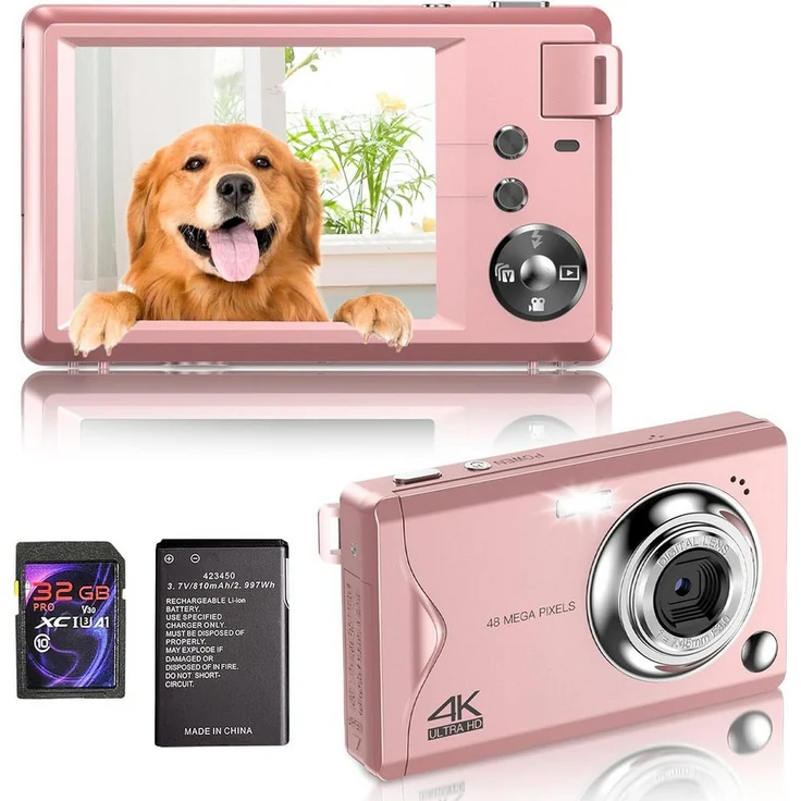 Fine Life Pro Kompaktkamera (48 MP, 16x Digitalzoom, Elektronischer Bildstabilisator, 4K HD 1080P Foto, Schwarz)