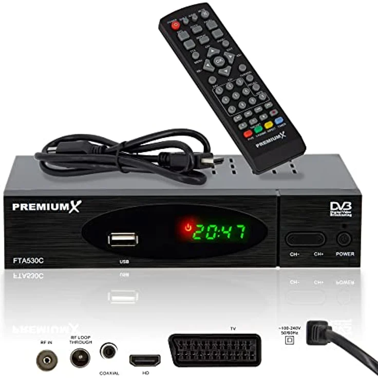 PremiumX DVB-C FTA 530C Kabel Receiver mit FullHD, Auto Installation, USB Mediaplayer, HDMI und SCART-Anschluss, 4000 Programmspeicherplätze – Bild 1