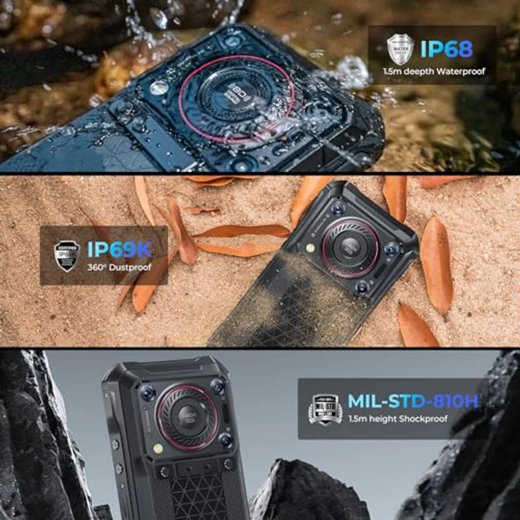 OUKITEL WP33 Pro Outdoor Handy 5G - 22000mAh Akku 136dB Lautsprecher, 24+256GB Outdoor Smartphone Ohne Vertrag, 64+32+20MP Night Vision, 6,6" FHD+ Display, IP68 Wasserdicht Android 13,NFC,Face ID – Bild 5