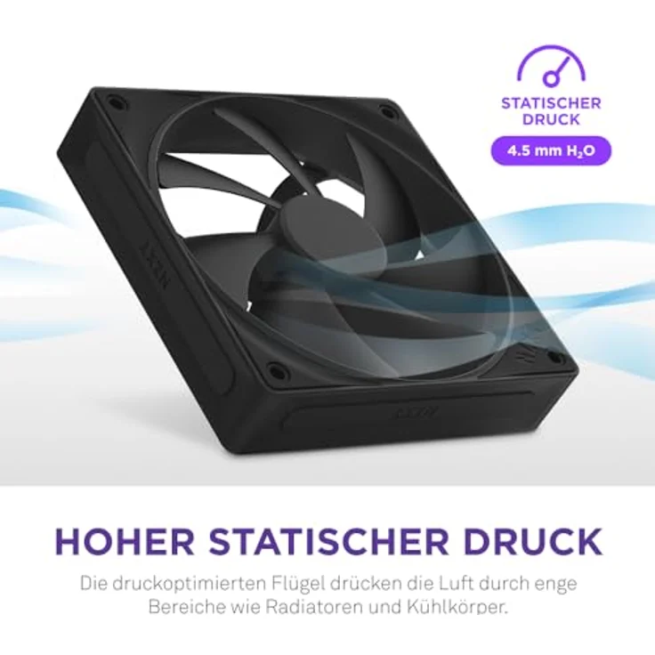 NZXT F120P | 120 mm Gehäusekühler mit statischem Druck | Ideal für Radiatoren und Kühlkörper | Hoher statischer Druck | Hinten abgeschrägter Einlass | Hydrodynamische Gleitlager | PWM | Schwarz – Bild 2
